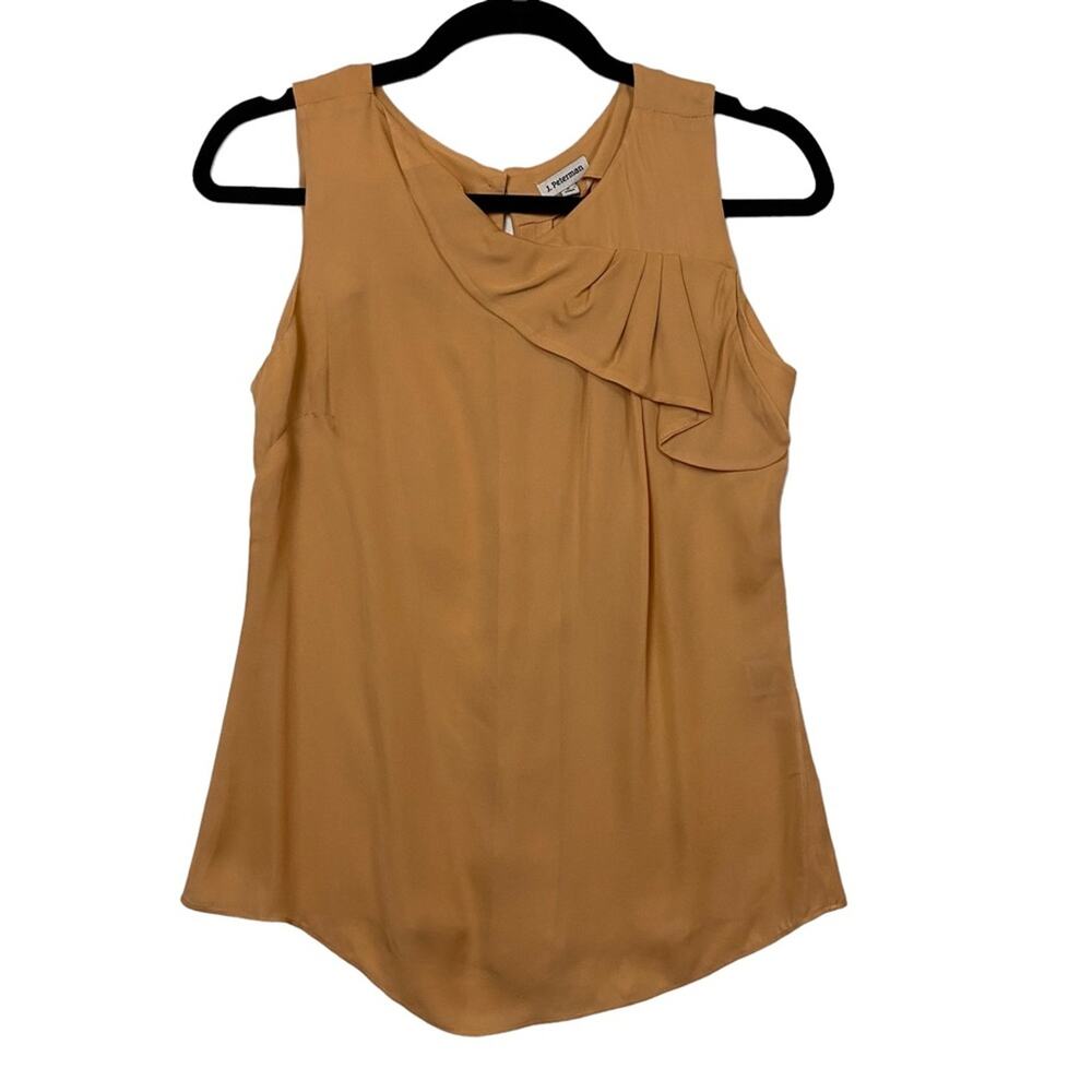 J. Peterman 100% Silk Asymmetrical Ruffle Sleeveless Blouse Top Size 6